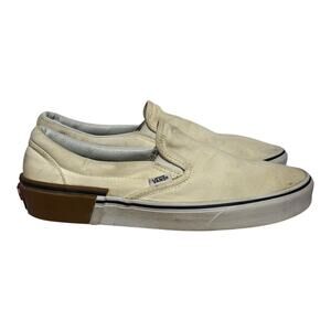 Vans Classic Slip-On White Canvas Gum Heel Sneakers Men's 8.5 / Women's 10 Shoes